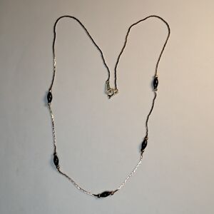 Classic Tiny Black Oblong Beaded Necklace (Goldtone)